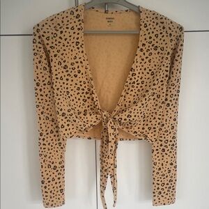 Sunday Best Animal Print Wrap  Cropped Blouse - Tan & Black. 🔥 Size XS